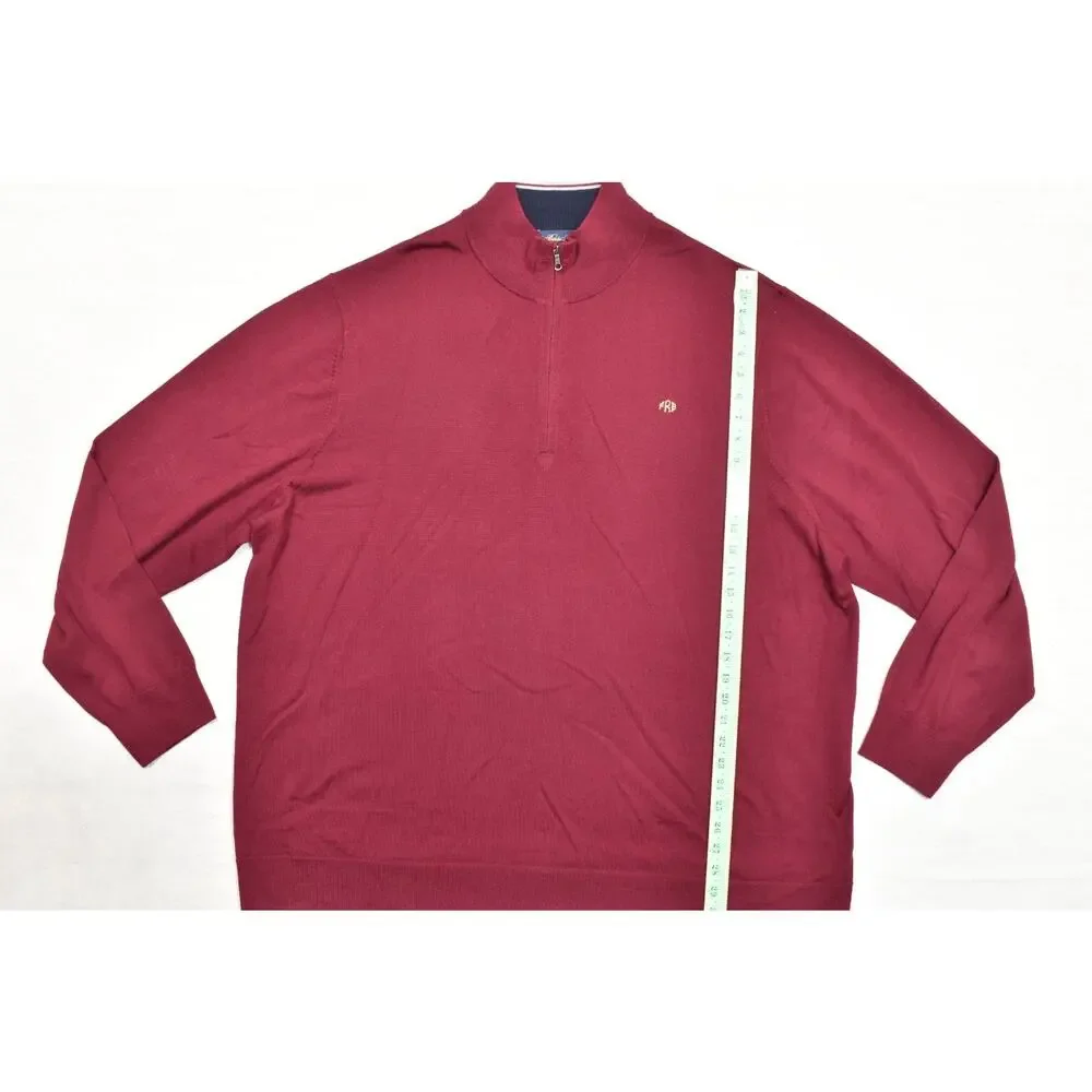 Brooks Brothers 3XLT Men's Red 1/4 Zip 100% Merino Wool Pullover Sweater Tall